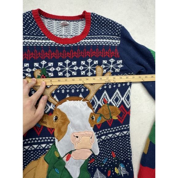 Ugly Christmas Sweater Adult Size Medium Cow 3D Holiday Time - Picture 5 of 8